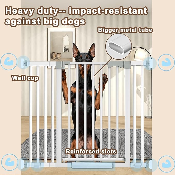 41'' Extra Tall Baby Gate for Large Dogs Pets Indoor No Jumping Over, 46-54.7'' Wide Heavy Duty Puppy Gate for Doorways, Pressure Mounted Metal Gate for Child Toddler No Tools Needed(White)