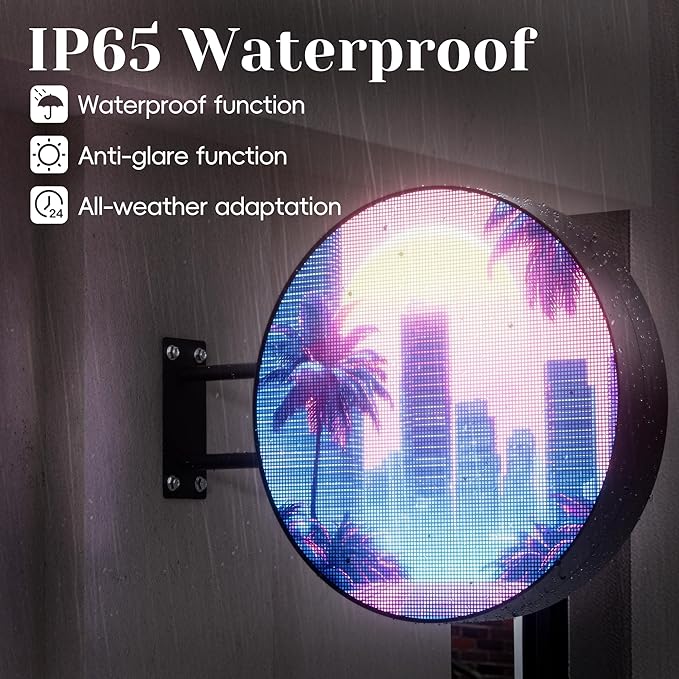 P2.5 Round Double-Sided LED Store Sign Programmable, Waterproof Full Color Custom Digital Display Screen, Video, Image, Text Signage Panel Board for Outdoor Business Advertising 20" Black
