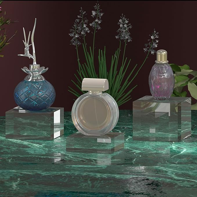 Acrylic Display Stands, 3 Graduated Sizes Acrylic Block Riser for Displaying Collection, Crystal Clear Acrylic Cube Pedestals for Jewelry Glass, Gem and Collectables, 1set