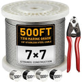 AHEONLAR 500FT 1/8" T316 Stainless Steel Cable for Railing,7x7 Wire Rope with Cutter,1850 lb Breaking Strength,Deck Stair Fence Hardware Kit for Indoor Outdoor Use,Silver