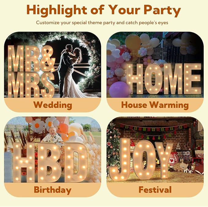 imprsv Light Up Letters, 4FT Marquee Letters for Birthday Wedding Engagement Party Decor, Large Marquee D for Party Decoration Arch Kit Decorations