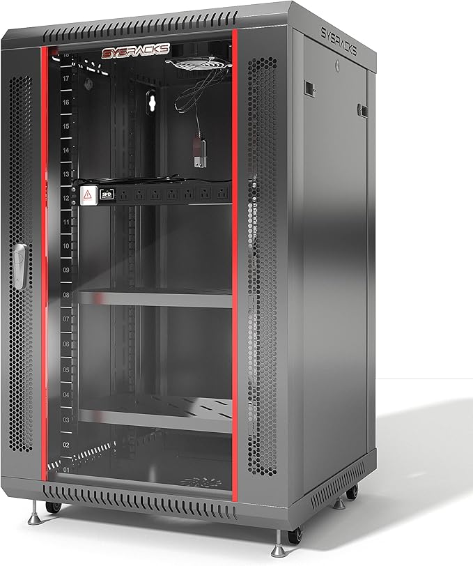Sysracks - Server Rack – Wall Mount Rack - Locking Cabinet for Network - Electronics - Security - Audio - Video - AV Equipment - Data Rack - Legs/Power Strip/Shelf/Fan - 24-Inch Deep Sysracks… (18U)