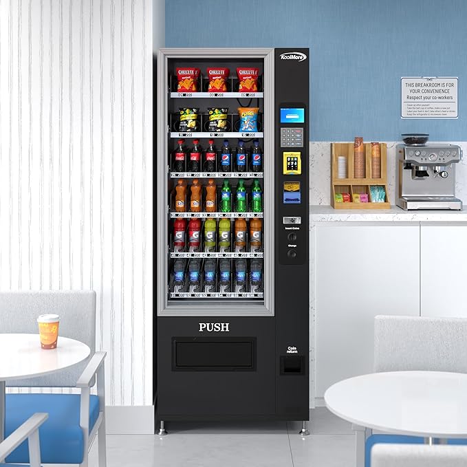 KoolMore Refrigerated Snack Vending Machine with 36 Slots Featuring a Credit Card Reader and Coin/Bill Acceptor in Black (KM-VMR-30-BCR)