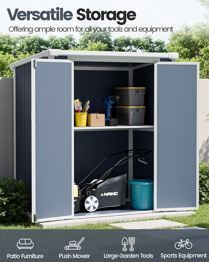 5x3 Resin Garden Sheds & Outdoor Storage on Clearance, Weather-Resistant Plastic Shed with Floor and Lockable Door for Garden Tools, Lawn Mower, Bike, Backyard Organization, Drak Grey