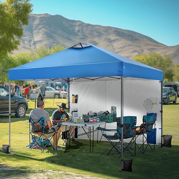 MFSTUDIO 10x10 Outdoor Pop Up Canopy Tent with 1 Removable Sidewall, Easy Set-up Straight Leg Folding Instant Shelter for Beach, 100 Sq. Ft of Shade