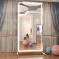 Hasipu Home Gym Mirror with Light 360° Swivel on Wheels, 79" x 40" Extra Large Full Length Rolling LED Mirror for Yoga Studio, Bedroom, Dancing Studio, White
