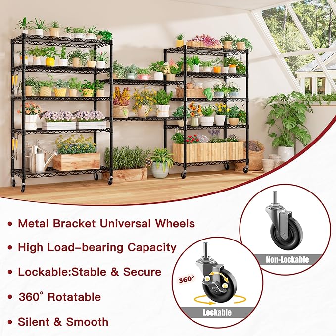 PrimeZone 6 Tier Wire Shelving with Wheels 79''H 1500lbs Storage Shelves NSF Certified Heavy Duty Steel Metal Shelf Adjustable Rolling Rack Kitchen Garage Closet Pantry Laundry 79''HX36''WX16''D 4Pcs
