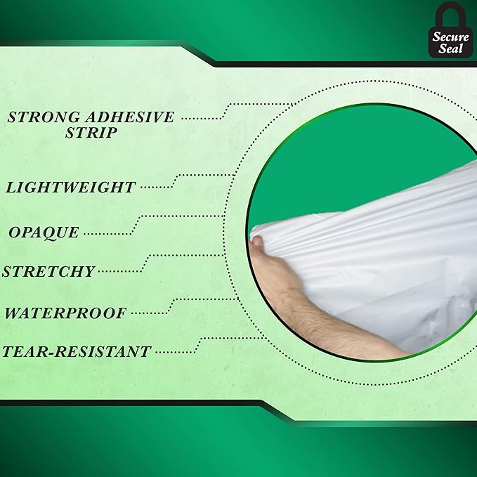 500 Pack Secure Seal White Poly Mailers - 19x24 Safe Shipping Bags - E-Commerce Self Sealing 2 Mil Poly Envelopes for Shipping
