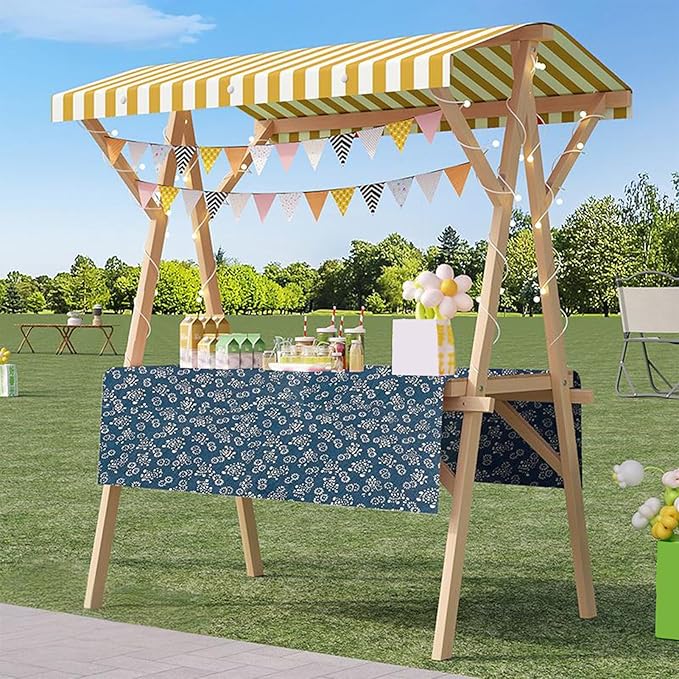 Outdoor Vendor Cart, Portable Cart with Canopy, Movable Stall Display Stand, Foldable Vending Stand Kiosk Display Trolley with Canopy, for Market, Street Food, Events(Yellow 4,150cm/59in)