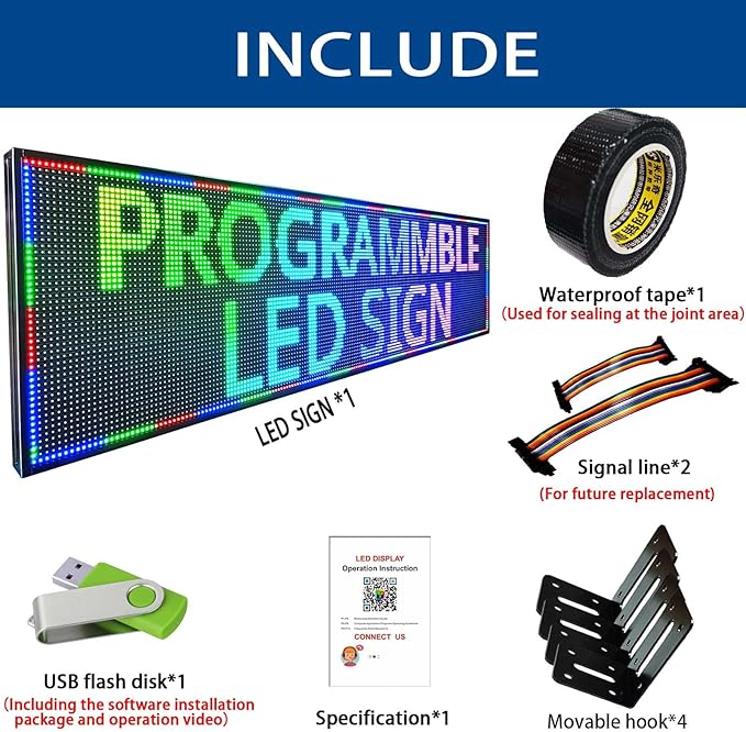 HS Programmable Scrolling Led Sign, Digital Signs Outdoor Waterproof ,Electronic Message Display Board ,Open neon Signs, Full Color High Brightness Big P10 77’’x20’’for Business Store Advertisement Public, APP control