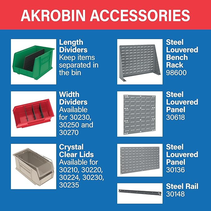 Akro-Mils 30239 AkroBins Plastic Storage Bins, Space-Saving Stackable Bins for Garage, Pantry, Craft Organization, 11-Inch x 8-Inch x 7-Inch, Stone, 6-Pack