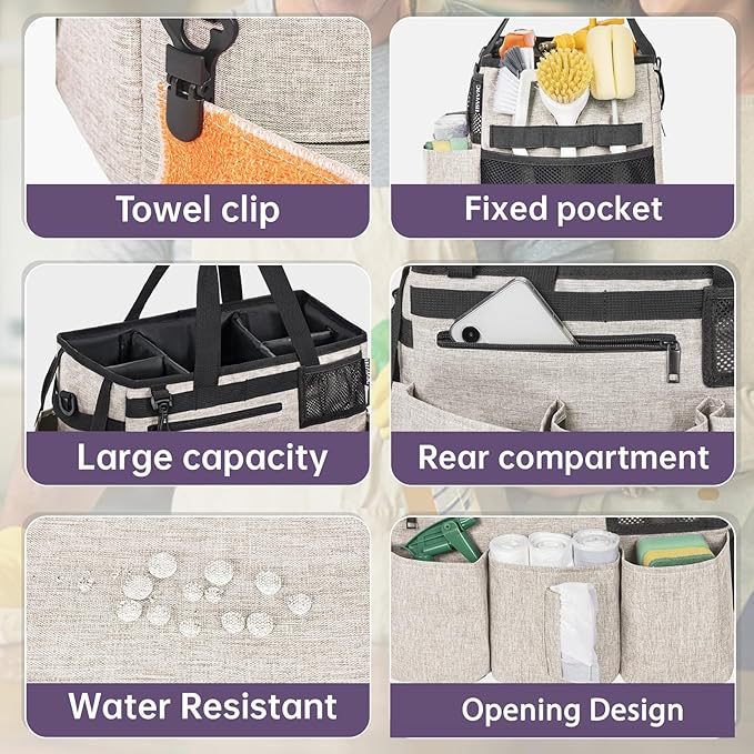 Wearable Cleaning Caddy Bag for Cleaning Supplies,Large Capacity Cleaning Organizer White