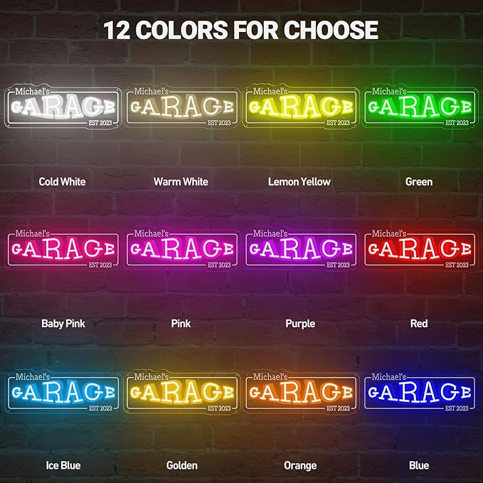 Custom Garage Neon Sign, Personalized LED Garage Decor for Men, Custom Name Light for Man Cave, Auto Repair Shop, Workshop & Mens Room Decor, Christmas Gifts for Dad, Gifts for Car Guy