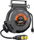 DEWENWILS Retractable Extension Cord Reel, 40FT 10AWG/3C SJTW Heavy Duty Power Cord, 4 Grounded Outlets, 20 Amp Circuit Breaker, 2500W, 180° Swivel Bracket for Ceiling/Wall Mount, ETL Listed