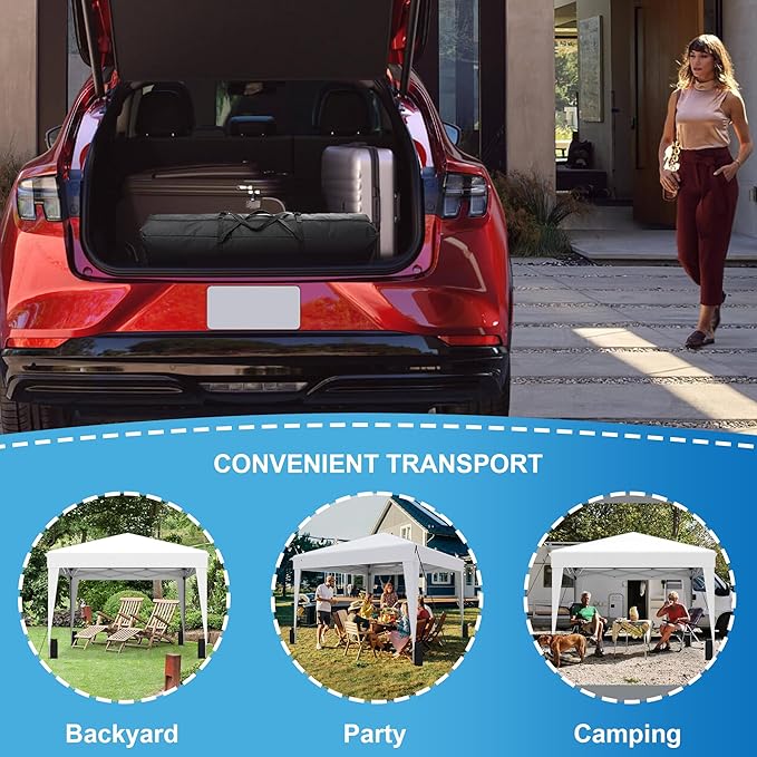 SANWAY 10x10 Pop up Canopy Tent, One-Button, Outdoor Instant Canopy Protable for Events, Camping, Parties, Vendor, Beach Tent - White