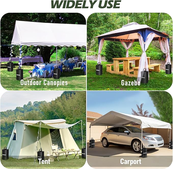 Canopy Weights, 88 LBS Heavy Duty Set of 4 Tent Water Leg Bags for Outdoor Gazebos, Umbrellas, Pergolas, Sunshades & Patio Furniture (Black 10L x 4)