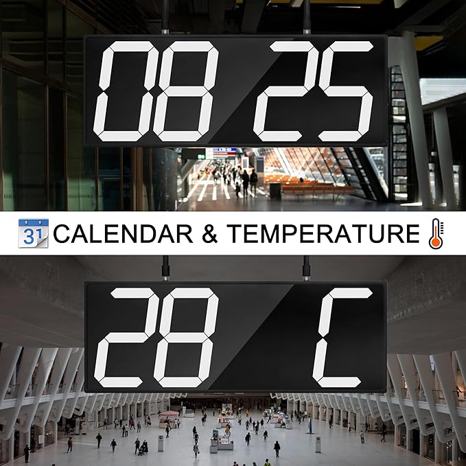Digital Wall Clock with Double Sided Display, Large Digital Clock with Timer,Alarm,Temperature and Date,Two Faced Hanging Digital Clock Large Display for Multiple Public Places(White)