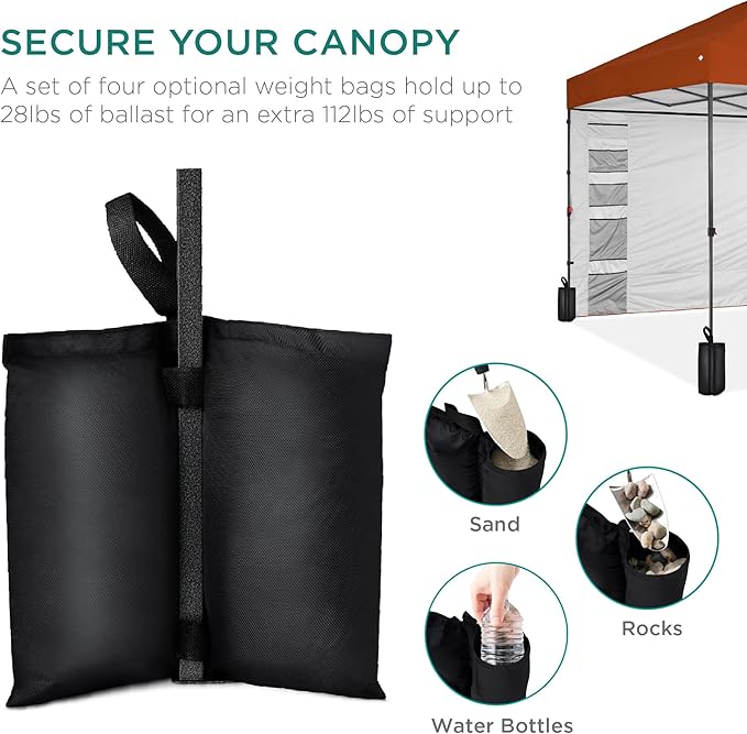 Best Choice Products 10x10ft Easy Pop Up Canopy w/Side Wall, 10 Pockets, Portable Carrying Case, 1-Button Setup, 4 Weight Bags - Rust