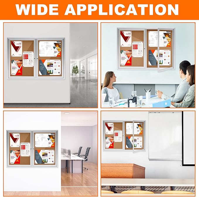 Enclosed Bulletin Board,Outdoor Bulletin Board,43.3 * 31.5’’ Lockable Cork Noticeboard with Aluminum Frame,Weatherproof Display Cases for School, Office,Commercial