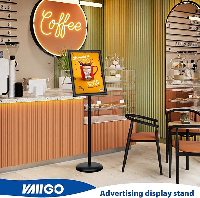2Pack 8.5x11 Inch Adjustable Pedestal Poster Sign Stand, Heavy Duty Floor Standing Sign Holder Stand Aluminum Snap Open Frame for Vertical and Horizontal View Sign Displayed(Black)