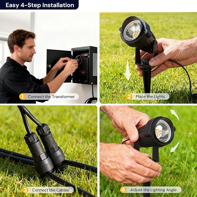 L LOHAS LED 5W Low Voltage Landscape Lighting, Christmas Outdoor Spot Lights with Connectors, 12V 24V IP66 Waterproof 3000K Warm White Plug in Spotlights for Yard, Garden, Pathway, House (6 Pack)