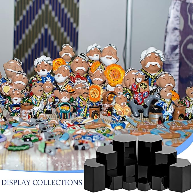 Jetec Hexagonal Jewelry Display Risers Hexagonal Market Display Risers Stands Acrylic Showcase Acrylic Stand for Jewelry Model Figures Decoration, 6 Sizes(Black,24 Pieces)