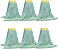 Matthew Cleaning Commercial Mop Head Replacement, 5 Inch Wide Headband, Looped End Cotton Blend String Wet Mops for Floor Cleaning, 24 oz Large, 6-Pack Green