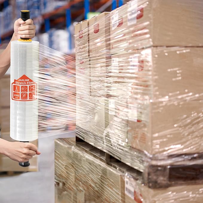 JARLINK Stretch Film, 15 Inch x 1000 Feet Shrink Wrap for Pallet Wrap, Industrial Strength Stretch Wrap with Handles, Moving Wrapping Plastic Roll, 60 Gauge, 1 Pack, Clear