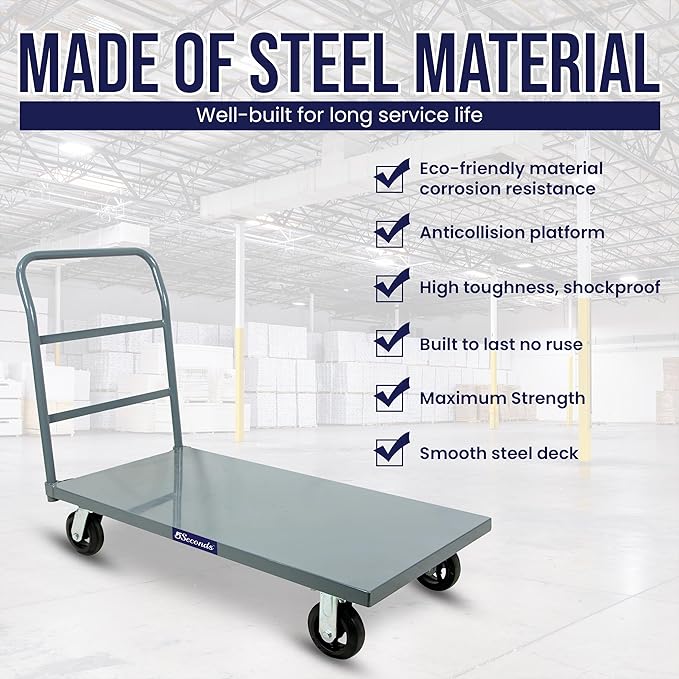 5Seconds Industrial Platform Truck - Heavy Duty 48' X 24' Flatbed Cart with 2000lb Capacity, 6" Swivel Wheels with 6 Pairs Work Gloves