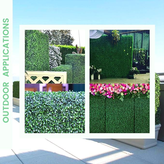 12 Pieces 20” X 20” (33.3 Sq.Ft) Artificial Hedge Boxwood Panels UV Protected Boxwood Hedge Grass Wall Green Greenery Plant Mats Backdrop Panels for Indoor Outdoor Garden Backyard Fence