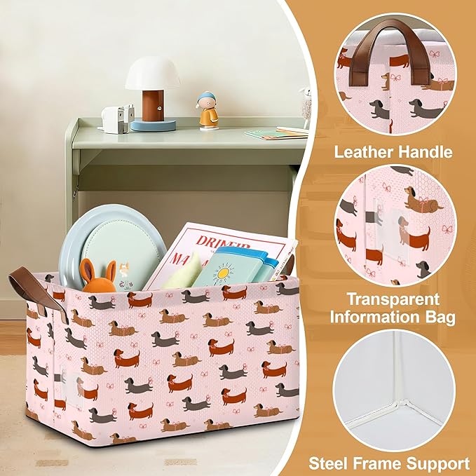 Storage Bin with Handles, Dachshund Collapsible Laundry Baskets for Books, Laundry - Use in Nursery, Closet Organizers and Storage, Blanket Basket
