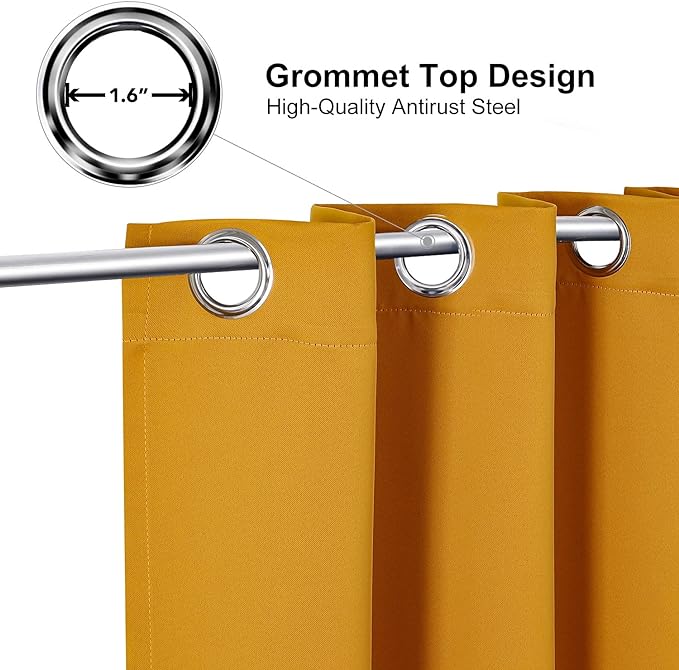 ChrisDowa Blackout Curtains 36 Inches Long for Living Room, Grommet Thermal Insulated Room Darkening Curtains for Bedroom (1 Panel Set, Mustard Yellow, 52W x 36L)