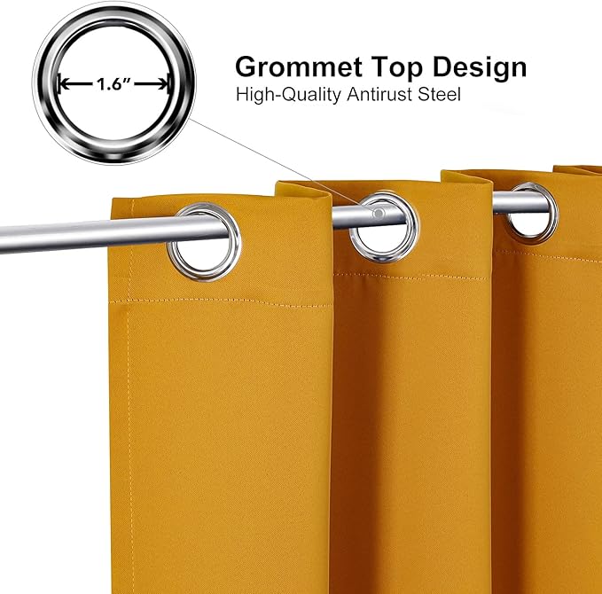 ChrisDowa Blackout Curtains 108 Inches Long for Living Room, Grommet Thermal Insulated Room Darkening Curtains for Bedroom (1 Panel Set, Mustard Yellow, 52W x 108L)