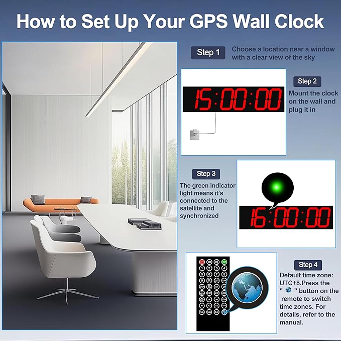 Large Digital Wall Clock 28" with GPS Auto-Sync, Remote Control & Timer, Wall-Mounted for Classroom, Office, Gym, Conference Room