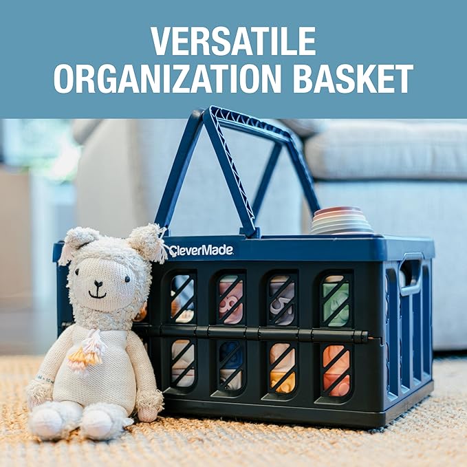 CleverMade Collapsible Shopping Basket, Obsidian, 3PK - 24L (6 Gal) Reusable Plastic Grocery Shopping Baskets, Holds 25lbs Per Basket - Small Foldable Storage Crates with Handles