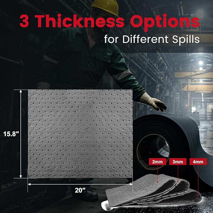 Oil Absorbent Pads | 16"x20" Oil-Only Spill Mat 200-Pack | Industrial Spill Control for Oil & Fuel(32 Gal/Box) | White Absorbing Sheets (absorbs oil & water(16"x20")-32 gal/200pack)
