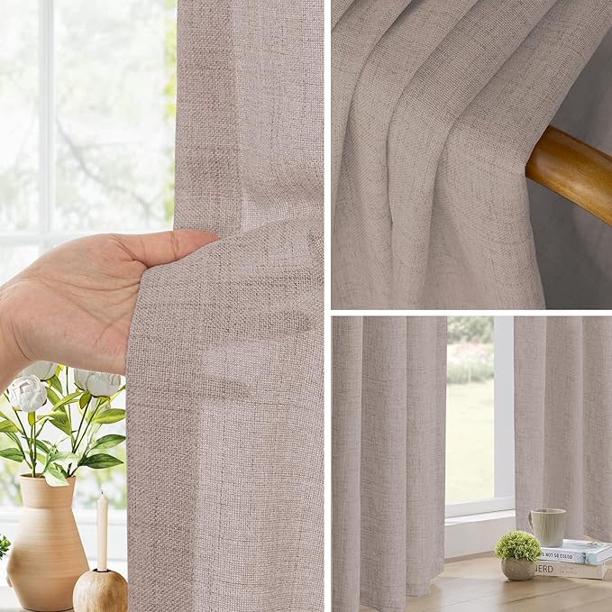 Faux Linen Semi Sheer Room Divider Curtain with Flexible Ceiling Track, Extra Wide Light Filtering Privacy Curtains for Patio Sliding Glass Door, Living Room, Bedroom, Light Coffee, W100xL84, 1 Panel