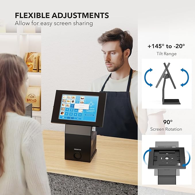 Mount-It! iPad Kiosk Stand with Printer Shelf – Locking Anti-Theft Tablet Enclosure for POS, Retail & Business – Rotating & Tilting Secure Checkout Stand for iPad 7-10, Air & Pro