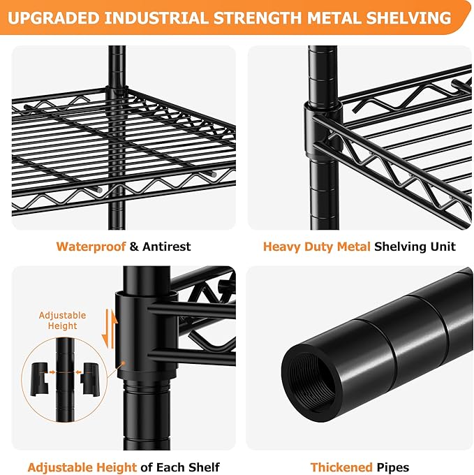 Storage Shelves Heavy Duty, 4 PCS 36" L x 14" W x 72" H Garage Wire Shelving Unit Loads 1750LBS, 5-Tier Adjustable Metal Industrial Utility Shelf Rack for Kitchen, Laundry Room, Warehouse, Basement