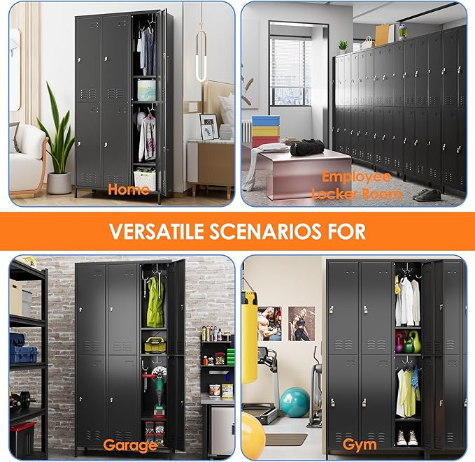 Aobabo Upgraded Metal Storage Locker for Employees, 6 Doors Metal Lockers Cabinet with Lock and Name Card Slot, Industrial Storage with 18 Hooks, for Office Gym, Assembly Required, Black