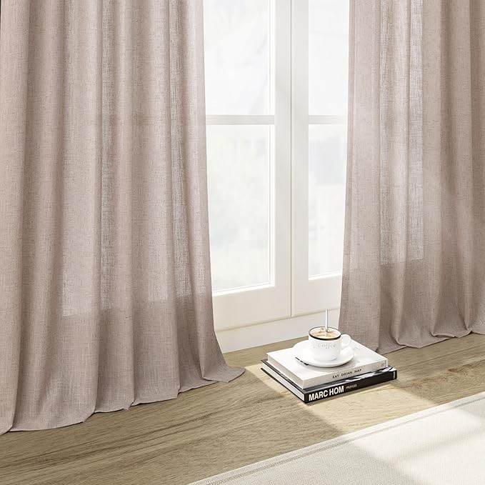 Oatmeal Flax Linen Curtains 90 Inches Long for Bedroom 2 Panels Back Tab Loop Pocket Privacy Neutral Semi Sheer Curtains Country Rustic Farmhouse Light Filtering Drapes for Dining Room 40x90 Inch