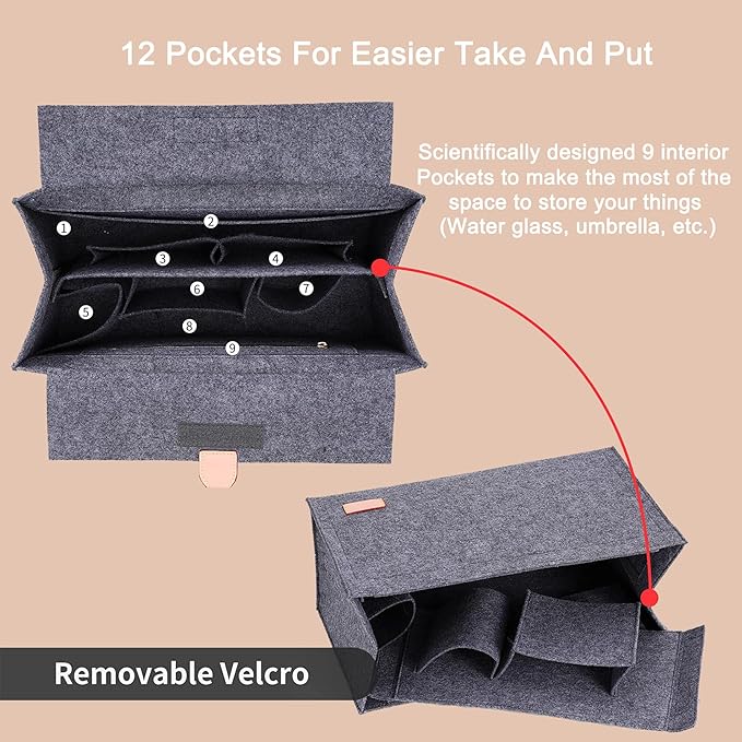 Doxo Purse Organizer Insert, Felt Tote Organizer Insert with Zipper, Bag Liner Perfect for L Onthego MM 35 & D Book Tote Medium (Grey-With Cover)