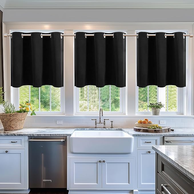 ChrisDowa Blackout Curtains 36 Inches Long for Living Room, Grommet Thermal Insulated Room Darkening Curtains for Bedroom (1 Panel Set, Black, 52W x 36L)