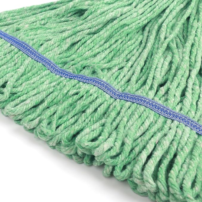 Matthew Cleaning Heavy Duty Mop Head Commercial Replacement for General and Floor Cleaning , Wet Industrial Blue Cotton Looped End String Head Refill (Pack of 6) Green