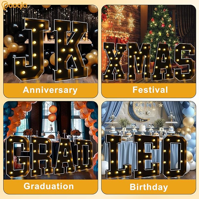 Pooqla 3FT Marquee Light Up Letters, Black LED Party Decor Large Marquee Letters 3 Feet Tall, Giant Mosaic Letter for Birthday Graduation Anniversary Wedding Decoration, Letter Q
