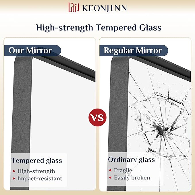 Keonjinn Black Bathroom Mirrors for Over Sink, 40” x 24” Matte Sandblasted Finish Aluminum Vanity Mirror, Rectangle Farmhouse Mirrors with HD Tempered Glass, Anti-rust Wall Mirror, Horizontal/Vertical