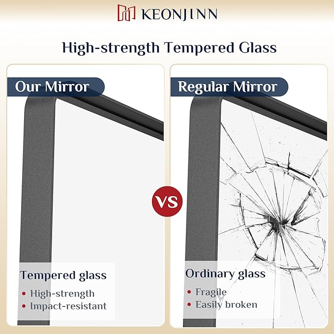 Keonjinn Black Bathroom Mirrors for Over Sink, 60” x 36” Large Matte Black Mirror for Wall, Rounded Rectangle Farmhouse Vanity Mirror, HD Tempered Glass Modern Decorative Mirror(Horizontal/Vertical)