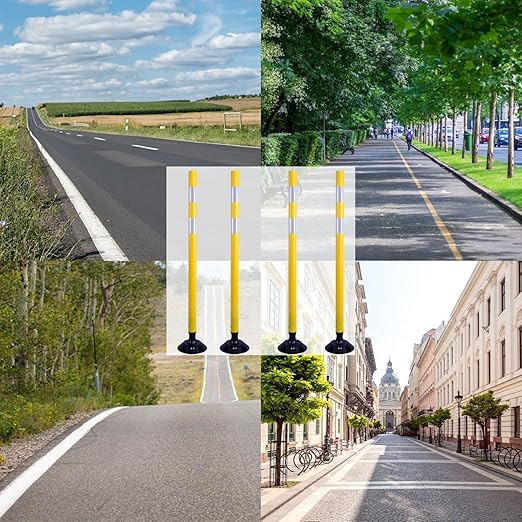 8 Pack Traffic Delineator Posts – High Visibility Reflective Safety Cones with Spring Base for Roadway, Parking, Garage, Construction Zones (Yellow, 48 Inch)