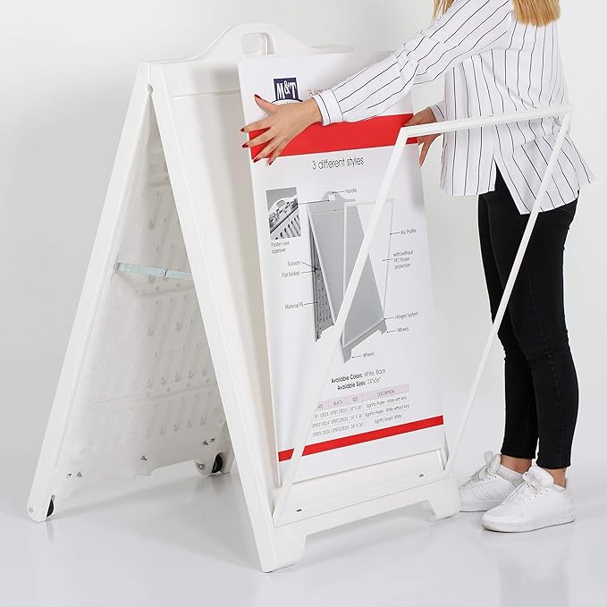 M&T Displays Street SignPro without Lens Protective Cover, 24x36 Inch Poster White Double Sided Sandwich Board Folding A-Frame Sidewalk Curb Sign Portable Advertising Display for Restaurant Cafe