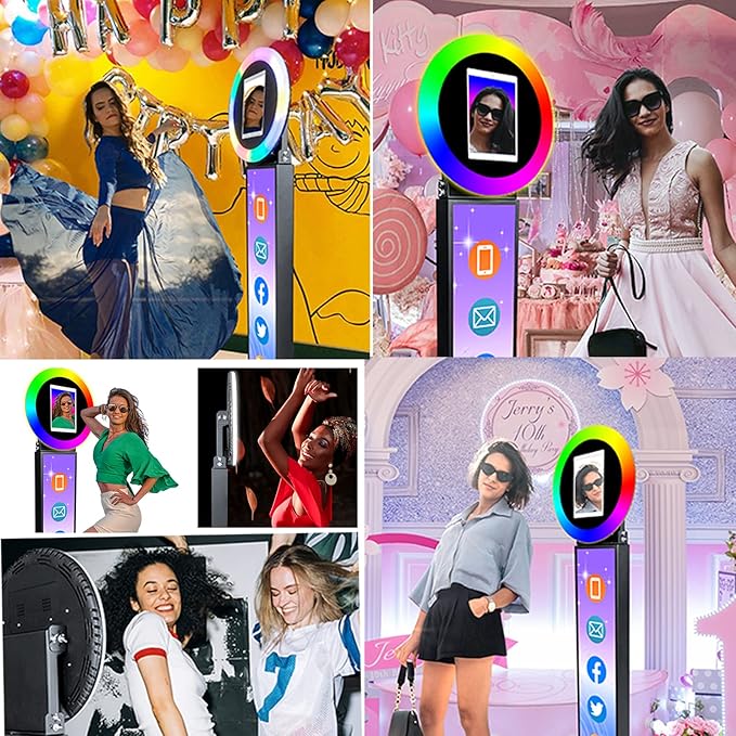 Portable Photo Booth for iPad 10.2in 10.9in 11in 12.9in, Metal Shell Selfie Station photobooth Machine,RGB Ring Light,Free Custom Logo, for Parties,Wedding,Christmas,Exhibition